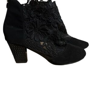 Black Floral Lace Heeled Boots
